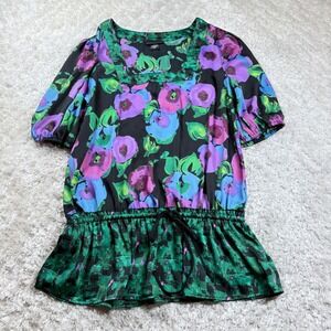 Apostrophe Floral Print Blouse Medium Puff Sleeve Multicolor Romanctic Coquette